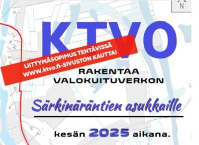 HUOM Särkinäräntien liittymäsopimus on nyt tehtävissä verkossa  KTVO:n sivustolla löytyvän linkin kautta.

https://www.vismasignforms.com/form/589e25f2-7480-4f57-9d96-fe29ad8944ed